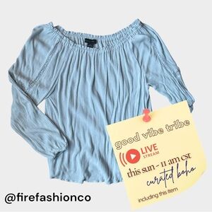 Sanctuary Boho Hippie Blue Blouse Top Medium